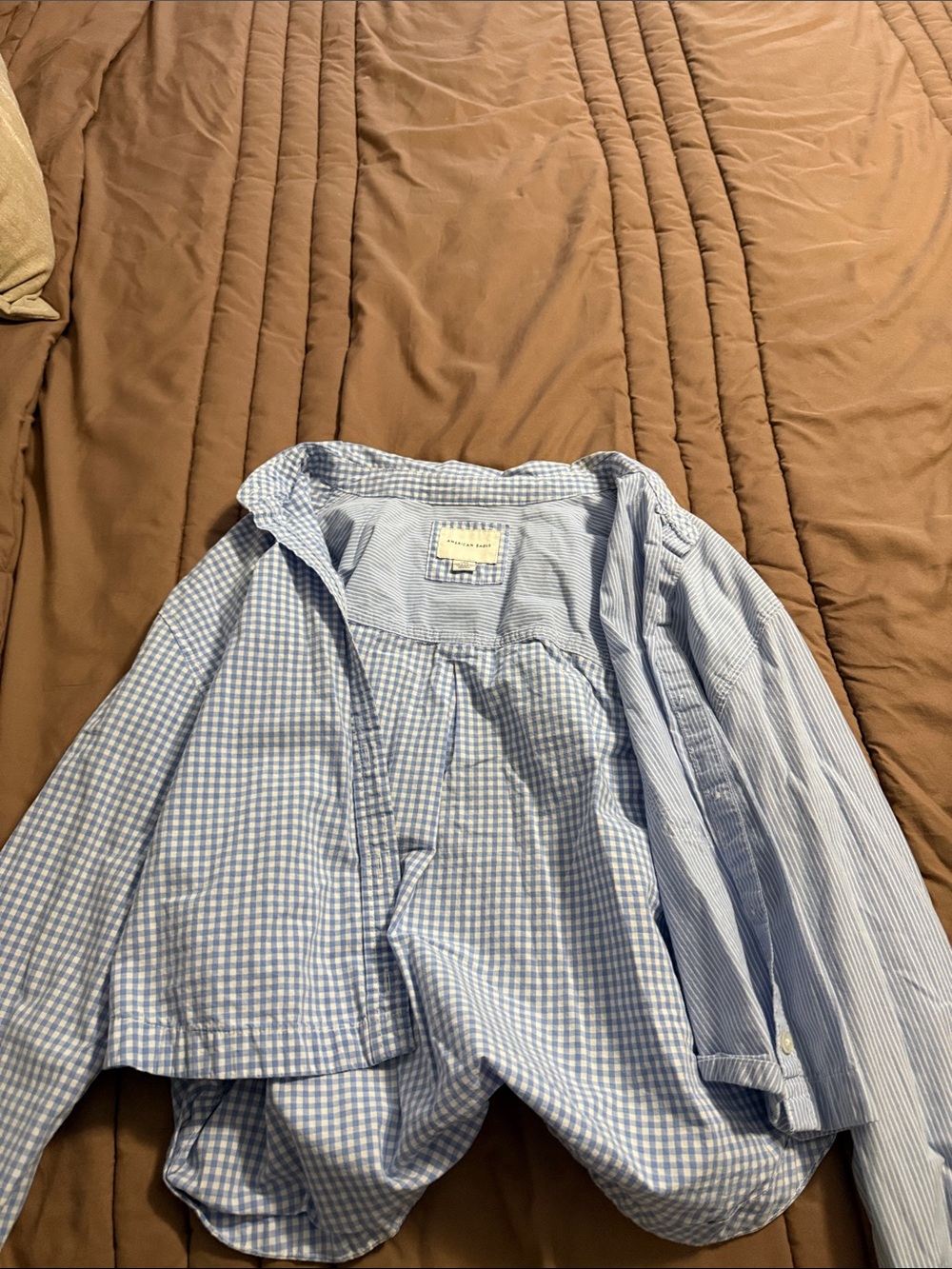 American Eagle Outfitters Light Blue Gingham & Pinstripe Button-Down Shirt